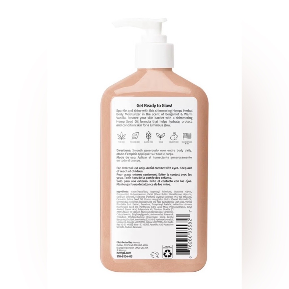 Hempz Glow Getter Body Lotion, Hydrating Moisturizer with Shimmer 17 Oz. - Picture 2 of 4